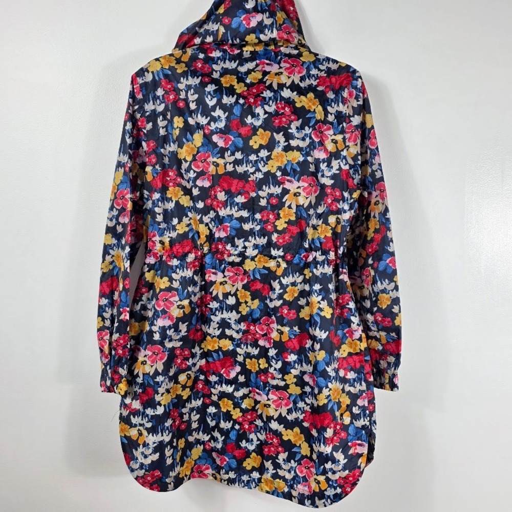 Jones Rain Jacket Women 6 Blue Floral Oversized Packable Waterproof Hooded - Picture 3 of 8